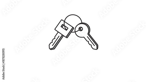 Animation of two jingling keys and sound symbols, key outlines, key rubbing, motion graphics. Property management business and locksmith services. 4k video transparent background.