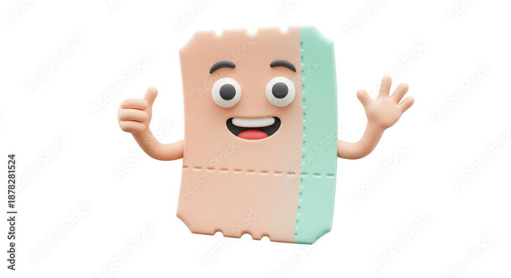 Obraz premium A cheerful cartoon bandage with a smiling face and raised arms against a black background