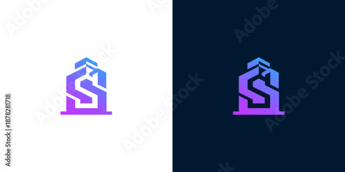 Modern abstract S letter building logo concept for real estate, construction, property, or corporate branding identity symbol. Dynamic architectural design for a professional business mark
