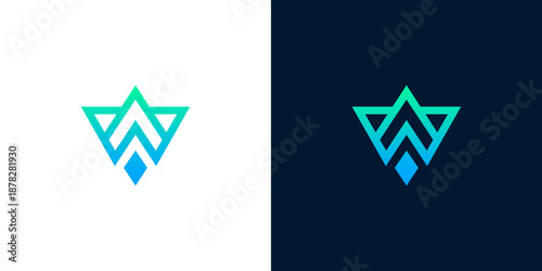 Modern abstract geometric letter W or A logo design with a captivating blue-green gradient, symbolizing growth, innovation, and technological advancement for a sleek and professional brand identity