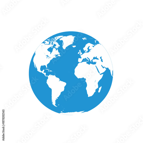 Blue and white globe vector icon.