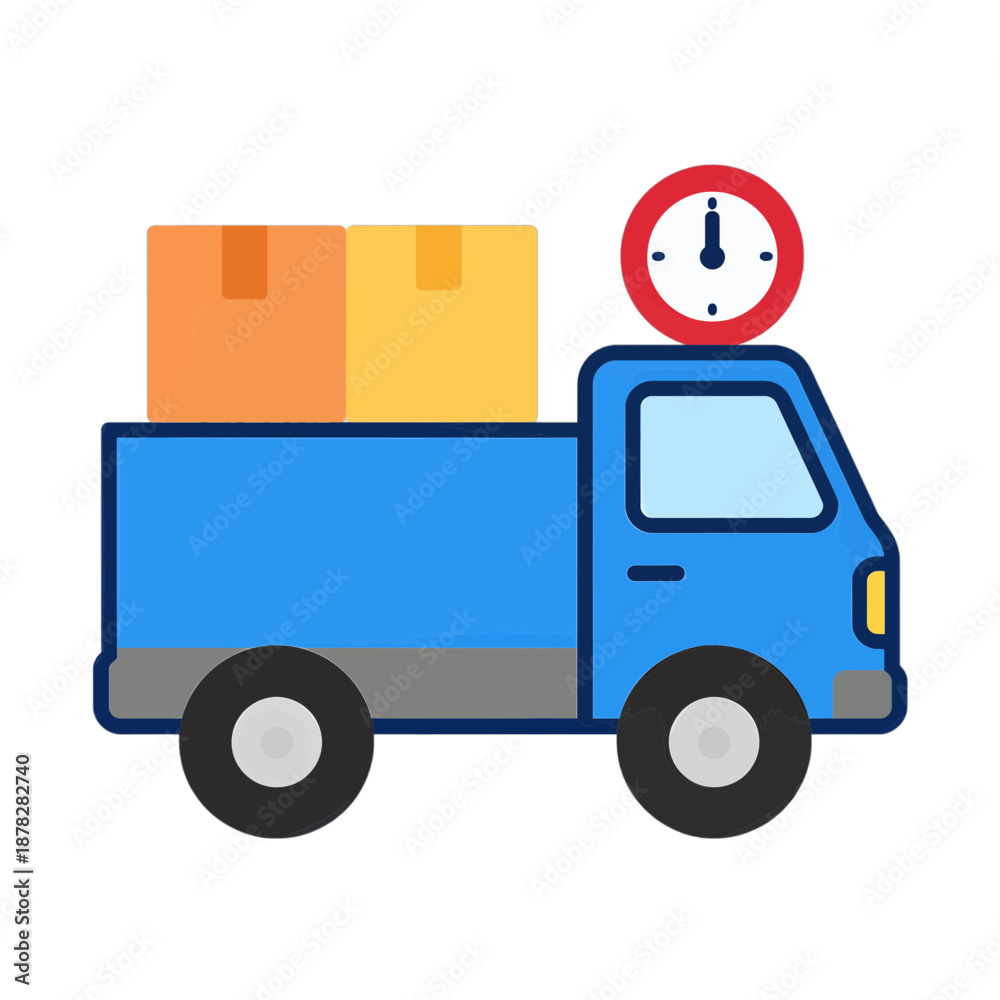 Fototapeta premium Blue delivery truck UI icon with boxes and timer.