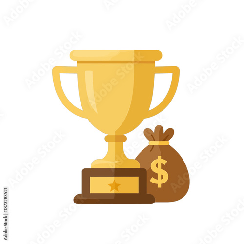 Golden Trophy And Money Bag Vector Icon