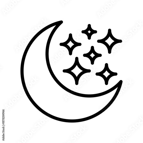 Crescent Moon Line Icon, Outline Symbol for Night Time, Sleep Cycle, Dream State, Evening Rest, and Astronomical Observation. Vector Sign Icon.