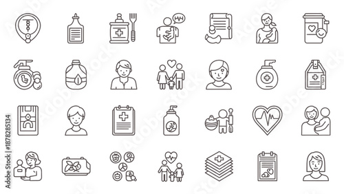 Collection of modern healthcare icons for medical and wellness designs