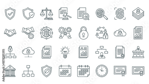 Business security and technology icons for modern corporate design