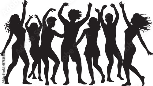 Silhouettes of People Dancing with Raised Arms joyful