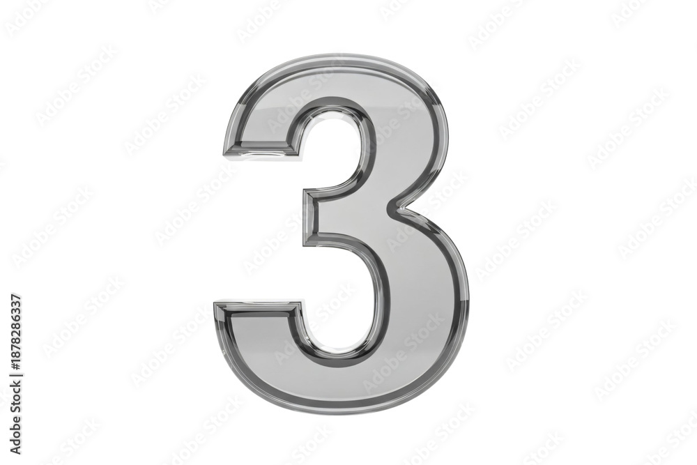 Fototapeta premium Silver number 3 isolated on transparent background