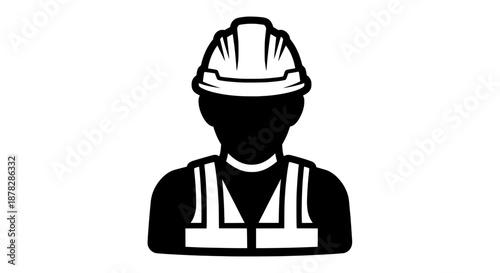 Construction Worker Silhouette Cartoon Flat Vector Icon