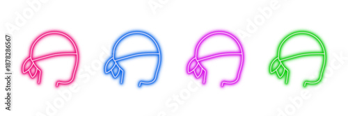 Neon glowing do, rag head vector icons set, with transparent background, depicting casual headwear, hip hop style, and cultural fashion, vector illustration