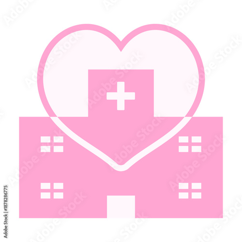 病院とハートのリングのアイコン