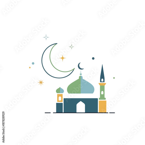 A mosque with a crescent moon and stars