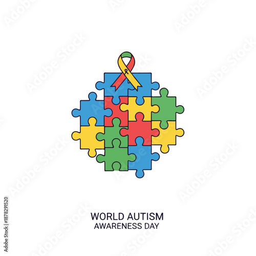 A puzzle piece heart with a ribbon