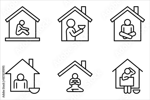 Homeless Shelter Help Icon set Isolated On White Background