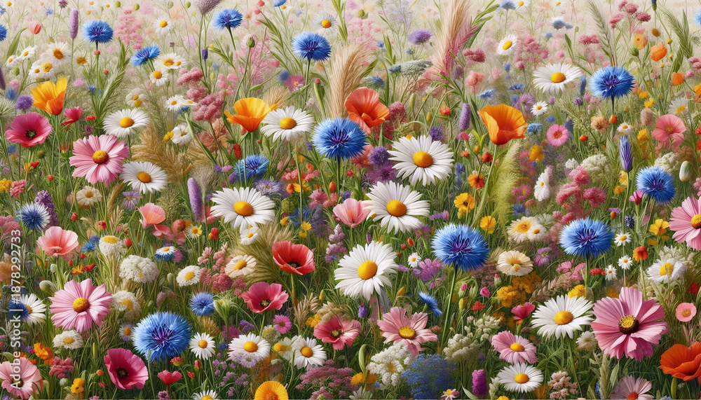 Fototapeta premium A Wildflower Garden seamless pattern, Ai generated image
