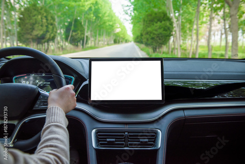 Obraz na płótnie Car multimedia monitors screen with empty space for message. 