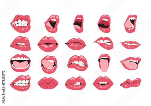 Flat Set Female Mouth Illustration