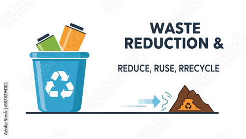 A recycling bin with waste going into a landfill