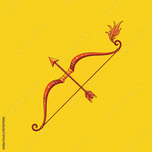A red bow and arrow on a yellow background