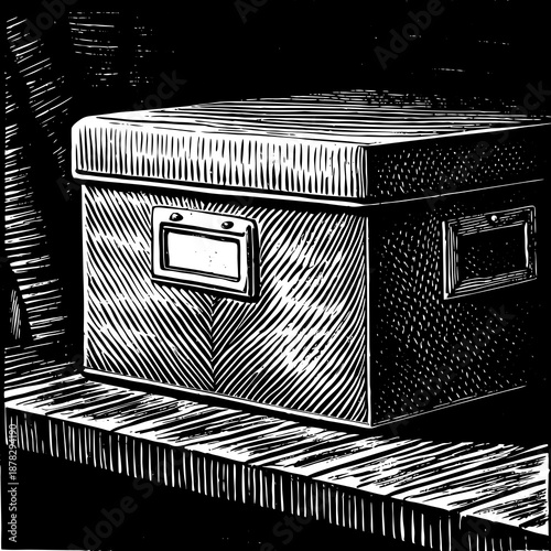 Vintage storage box on shelf