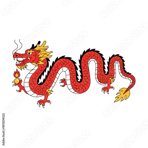 A red dragon with a long body