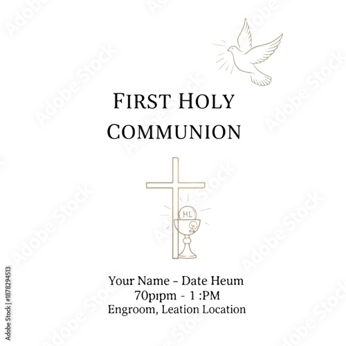 A religious ceremony invitation with dove and cross