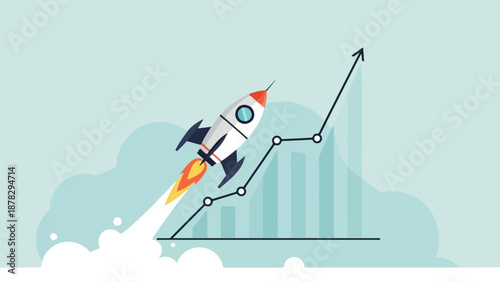 A rocket launching into the sky with a graph