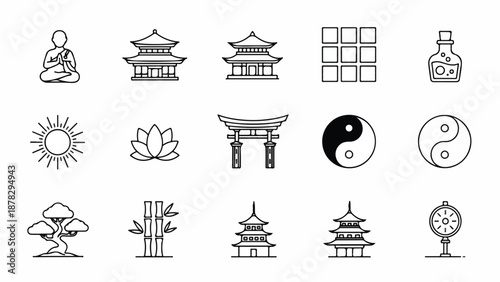 A serene collection of Asian-inspired icons