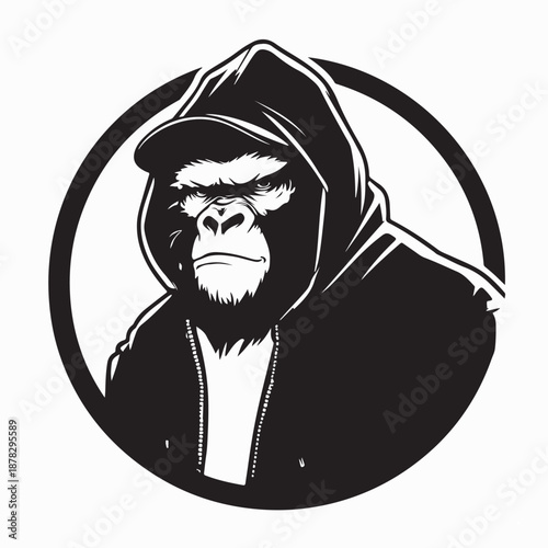 Cool Gorilla Wearing a Hoodie Image Vector on White Background