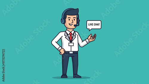 Cartoon Doctor with Headset and Speech Bubble.