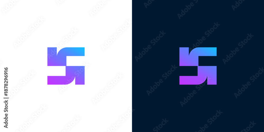 Fototapeta premium Abstract geometric logo design with gradient colors on white and dark backgrounds