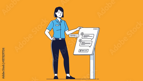 Woman Standing Beside Billboard with Text Space.