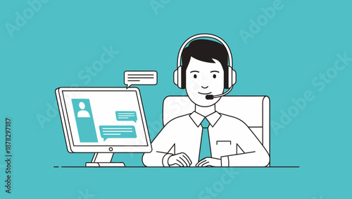 Customer Service Representative Working on Computer.