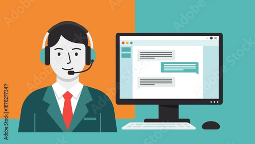 Customer Service Representative Working on Computer.