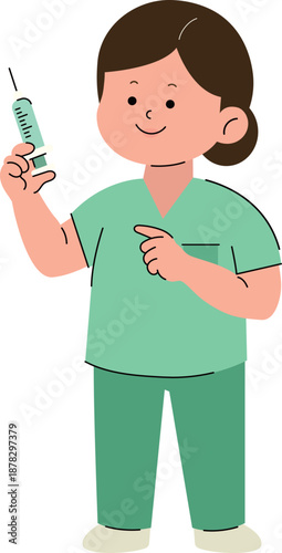 Nurse holding a syringe for vaccination. Flu shot and medical injection vector illustration.