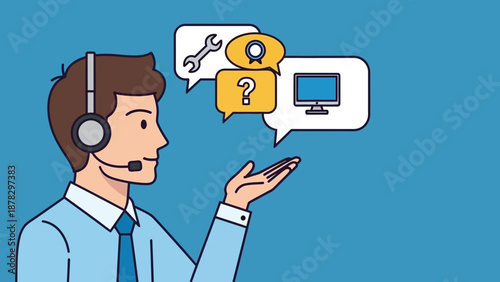 Customer Support Agent with Thought Bubbles.