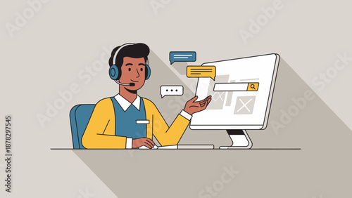 Customer Support Representative Working on Computer.