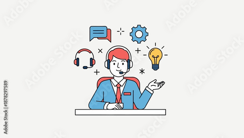 Young Man Wearing Headphones and Microphone.