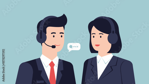 Business Professionals in Communication with Headset.