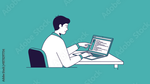 Man Working on Laptop at Desk.