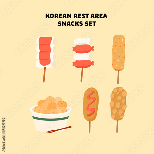 Korean rest area snacks set with Sotteok-sotteok, potato, and hotdog