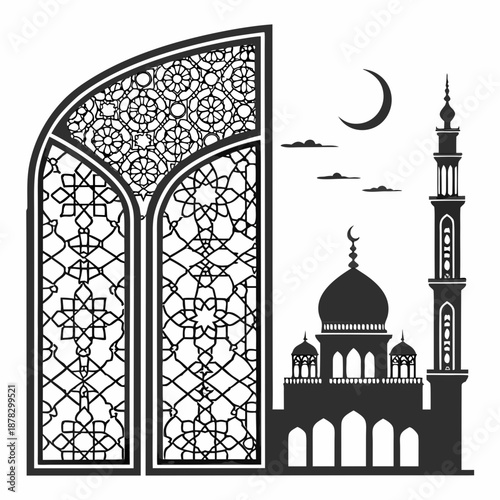 Shape Islamic door and window silhouette Arabic arch. Frames in Arabian Muslim design Vector mosque gate shape