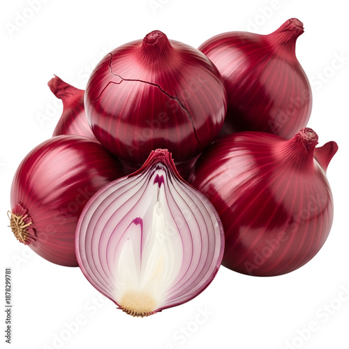 Fresh red onions bunch isolated on transparent background