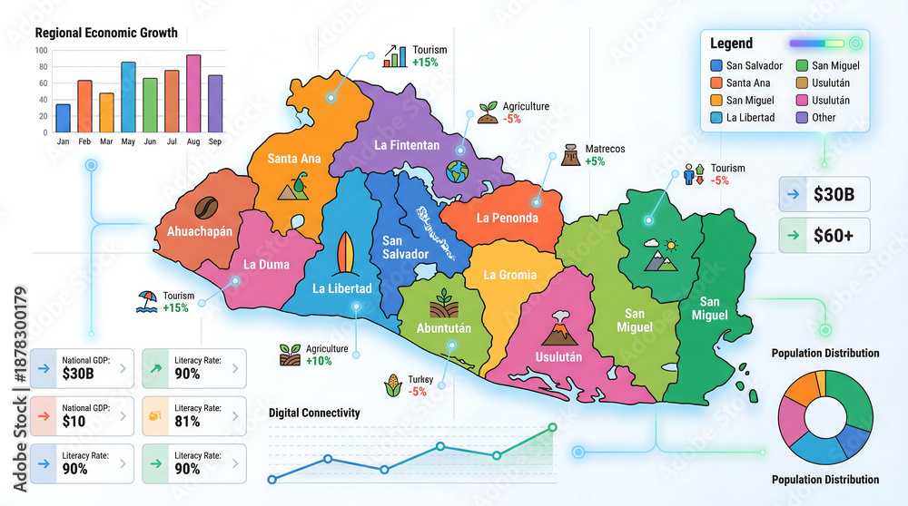 Naklejka premium Data Visualization Infographic Illustration Map of El Salvador