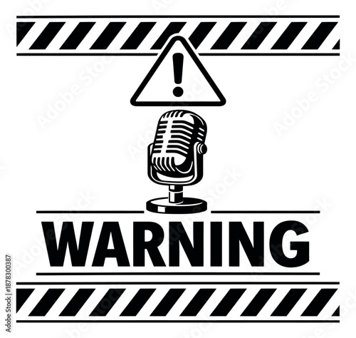 Stylized illustration of a warning sign and microphone depicting an audio caution for public announcement