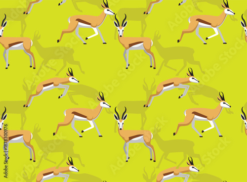 Springbok Antelope Cartoon Seamless Pattern Background Wallpaper