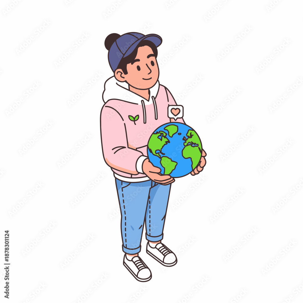 Fototapeta premium Caring for Our Planet A Young Person Holds the Earth with Love and Hope
