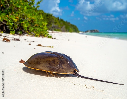 Wallpaper Mural Horseshoe Crab Resting on Pristine White Sand Beach Under Sunny Skies. Torontodigital.ca