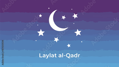 A serene night sky with crescent moon, stars, and gradient background