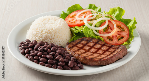 Wallpaper Mural Traditional Brazilian Meal: Grilled Steak, White Rice, Black Beans, and Fresh Salad Torontodigital.ca